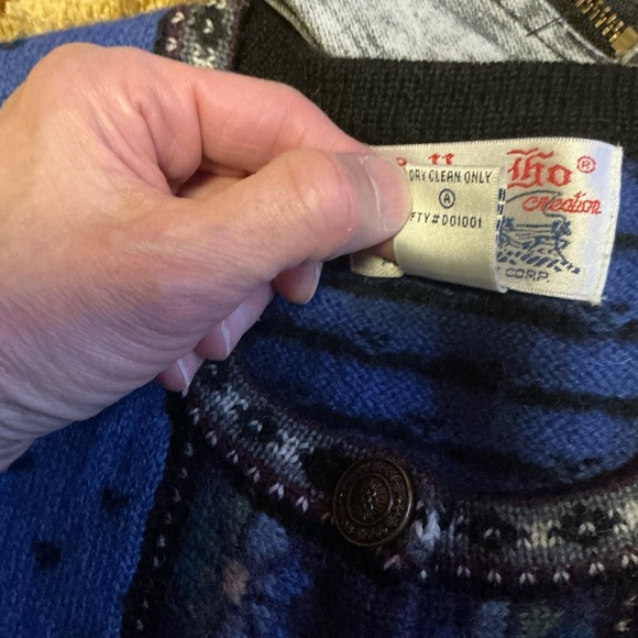 Vintage Blue Nordic Cardigan Oversized Fair Isle Sweater Cozy Cottagecore - Picture 3 of 10